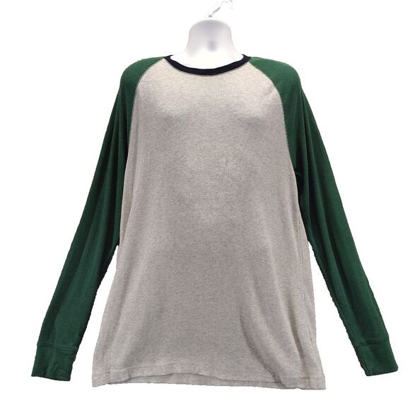 Old Navy Raglan Waffle Knit Shirt Pullover Gray Green Long Sleeve Men XLT - Picture 1 of 12